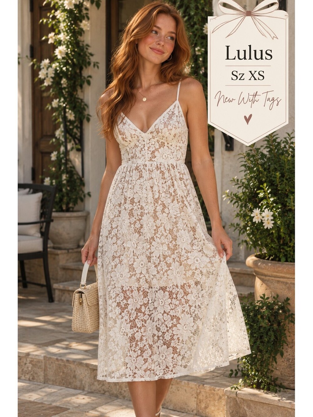 Lulus | XS | White Lace Midi Dress